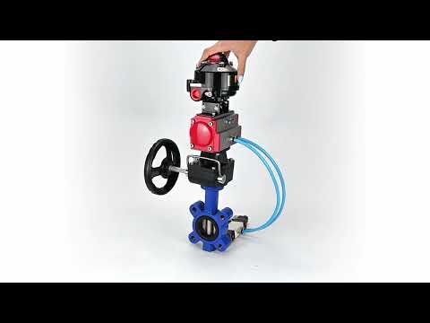 Wasser-Schmetterlingsventil Elephant WBV1616N-2W-Fb-H, Gehäusematerial - Gusseisen QT450, Scheibenmaterial - Gusseisen QT450, Dichtung - NBR, pneumatischer Antrieb PA-DA Doppelwirkung, 4V320-10 220V, LSU APL-510N EX, Handrad MON