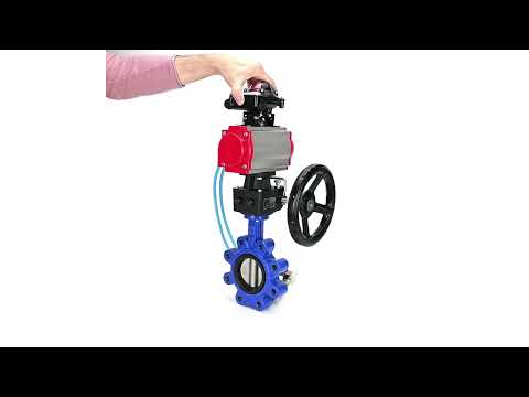 Wasser-Schmetterlingsventil Elephant WBV1631E-2W-Fb-H, Gehäusematerial - Gusseisen QT450, Scheibenmaterial - Edelstahl AISI 304, Dichtung - EPDM, pneumatischer Antrieb PA-DA Doppelwirkung, 4V320-08 220V, LSU APL-210N, Handrad MON