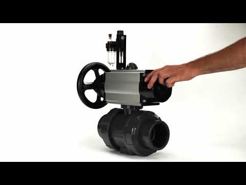 Ball valves Elephant BV4242E-FP-GRM-ISO, body material - UPVC, ball material - UPVC, seal - EPDM, with pneumatic actuator double action PA-DA-105-1, pneumatic distributor 4M310-08 220V and ATU AFC2000