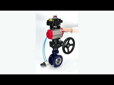 Wasser-Schmetterlingsventil Elephant WBV3EX-3432M-1W-F-ISO, Gehäusematerial - Kohlenstoffstahl, Scheibenmaterial - Edelstahl AISI 316, Dichtung - Metall, pneumatischer Antrieb PA-DA Doppelwirkung, 4V320-10 220V, LSU APL-410N EX, Handrad MON