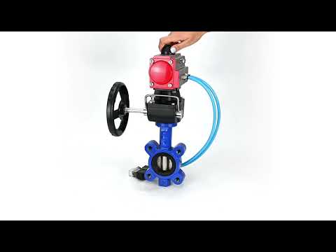 Wasser-Schmetterlingsventil Elephant WBV1616E-2W-Fb-H, Gehäusematerial - Gusseisen QT450, Scheibenmaterial - Gusseisen QT450, Dichtung - EPDM, mit pneumatischem Doppelwirkungsantrieb PA-DA, 4V320-08 220V, Handrad MON