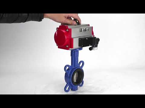 Wasser-Drosselklappe Elephant WBV1332N-2W-Fb-H Gehäusematerial - Gusseisen GGG50, Scheibenmaterial - Edelstahl 316L, Dichtung - NBR mit pneumatischem Antrieb mit Rückstellfedern SA, pneumatischer Verteiler 4M310-08 220V