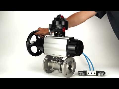Ball valves Elephant BV3232P(3pc)-FP-F-ISO-H DN65-100 25/40 bar flanged with ISO flange, body - 316 stainless steel, full bore, seal - PTFE, with pneumatic drive PA-DA-105-1, pneumatic distributor 4V320-08 220V, LSU APL-510N Ex