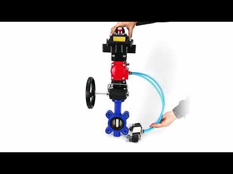 Wasser-Schmetterlingsventil Elephant WBV1616N-2W-Fb-H, Gehäusematerial - Gusseisen QT450, Scheibenmaterial - Gusseisen QT450, Dichtung - NBR, pneumatischer Antrieb PA-DA Doppelwirkung, 4V320-10 220V, LSU APL-410N EX, Handrad MON