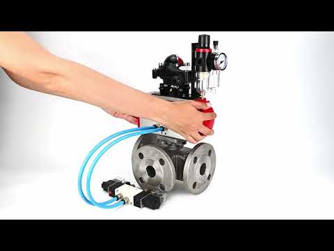 Ball valves Elephant BV3232P(4pc)-FP-3WL-F-ISO-H 16 bar full bore, flanged, body - stainless steel SS316, ISO flange F03/F04-F10/F12, square 9x9-19x19, with pneumatic drive PA-DA, pneumatic distributor 4V320-10 220V, LSU APL-210N and ATU AFC20