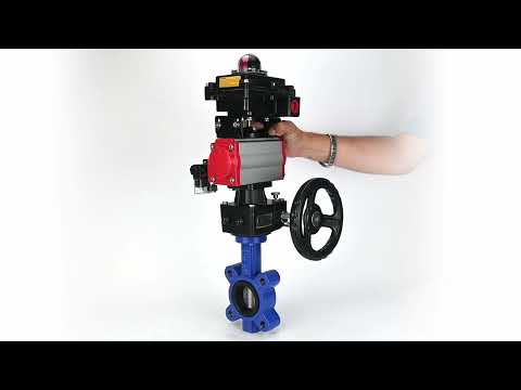 Wasser-Schmetterlingsventil Elephant WBV1631E-2W-Fb-H, Gehäusematerial - Gusseisen QT450, Scheibenmaterial - Edelstahl AISI 304, Dichtung - EPDM, pneumatischer Antrieb PA-DA Doppelwirkung, 4M310-08 220V, LSU APL-410N EX, Handrad MON