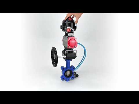 Wasser-Schmetterlingsventil Elephant WBV1616E-2W-Fb-H, Gehäusematerial - Gusseisen QT450, Scheibenmaterial - Gusseisen QT450, Dichtung - EPDM, pneumatischer Antrieb PA-DA Doppelwirkung, 4V320-10 220V, LSU APL-510N EX, Handrad MON