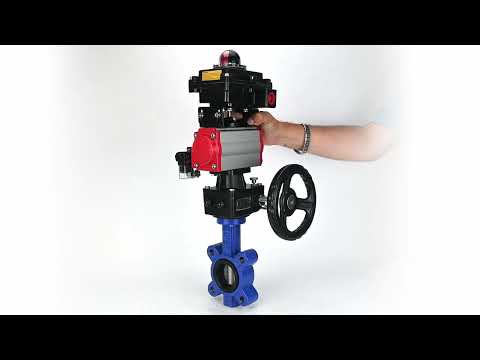 Wasser-Schmetterlingsventil Elephant WBV1631E-2W-Fb-H, Gehäusematerial - Gusseisen QT450, Scheibenmaterial - Edelstahl AISI 304, Dichtung - EPDM, pneumatischer Antrieb PA-DA Doppelwirkung, 4M310-08 24V, LSU APL-410N EX, Handrad MON