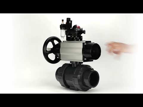 Ball valves Elephant BV4242E-FP-GRM-ISO, body material - UPVC, ball material - UPVC, seal - EPDM, with pneumatic actuator double action PA-DA-105-1, pneumatic distributor 4M310-08 220V, LSU APL-210N and ATU AFC2000