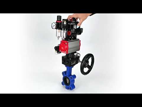 Wasser-Schmetterlingsventil Elephant WBV1631E-2W-Fb-H, Gehäusematerial - Gusseisen QT450, Scheibenmaterial - Edelstahl AISI 304, Dichtung - EPDM, pneumatischer Antrieb PA-DA Doppelwirkung, 4M310-08 220V, LSU APL-510N EX, Handrad MON, ATU AFC2000