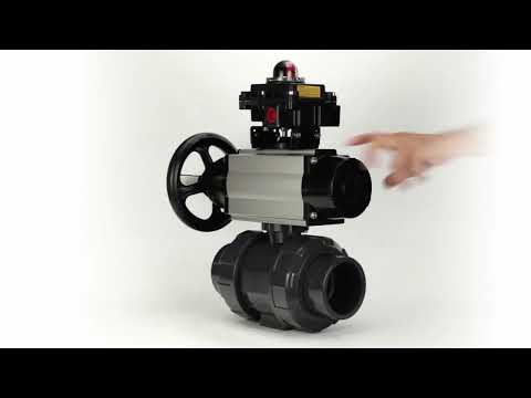 Ball valves Elephant BV4242E-FP-GRM-ISO, body material - UPVC, ball material - UPVC, seal - EPDM, with pneumatic actuator double action PA-DA-105-1, pneumatic distributor 4M310-08 220V and LSU APL-410N EX