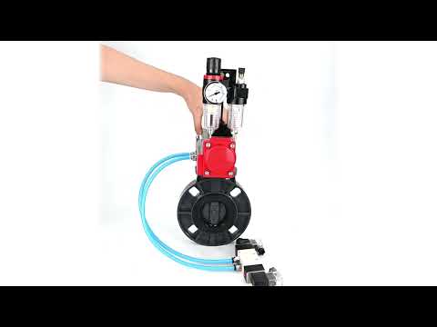 Butterfly valves Elephant WBV4242E-2W-Fb-ISO, body material - UPVC, disc material - UPVC, seal - EPDM, with pneumatic actuator double action PA-DA, pneumatic distributor 4V320-08 220V and ATU AFC2000