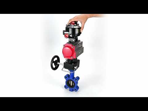 Wasser-Schmetterlingsventil Elephant WBV1616E-2W-Fb-H, Gehäusematerial - Gusseisen QT450, Scheibenmaterial - Gusseisen QT450, Dichtung - EPDM, mit pneumatischem Doppelwirkungsantrieb PA-DA, Handrad MON, LSU APL-510N EX