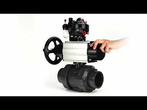 Ball valves Elephant BV4242E-FP-GRM-ISO, body material - UPVC, ball material - UPVC, seal - EPDM, with pneumatic actuator double action PA-DA-105-1, pneumatic distributor 4M310-08 24V, LSU APL-510N EX and ATU AFC2000