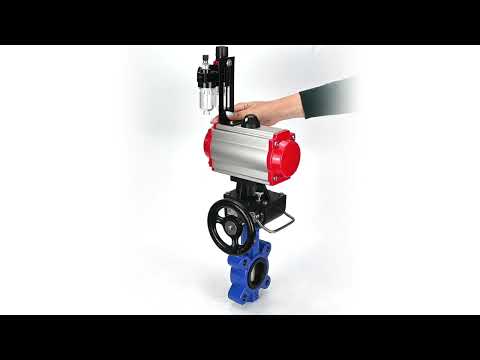 Wasser-Schmetterlingsventil Elephant WBV1616E-2W-Fb-H, Gehäusematerial - Gusseisen QT450, Scheibenmaterial - Gusseisen QT450, Dichtung - EPDM, pneumatischer Antrieb PA-DA Doppelwirkung, 4M310-08 220V Handrad MON, ATU AFC2000
