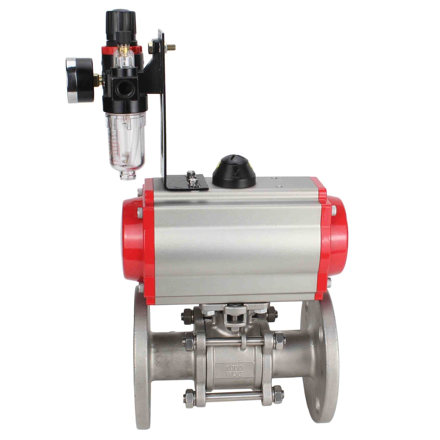 Kugelhahn aus Edelstahl Elephant ksfpt-316-180-da-4m310-110/220v-afc2000, Gehäusematerial - Edelstahl AISI 316, Kugelmaterial - Edelstahl AISI 316, Dichtung - PTFE, pneumatisch betätigter Antrieb