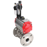 Kugelhahn aus Edelstahl Elephant ksfpt-316-180-da-4m310-24v-afc2000, Gehäusematerial - Edelstahl AISI 316, Kugelmaterial - Edelstahl AISI 316, Dichtung - PTFE, pneumatisch betätigt