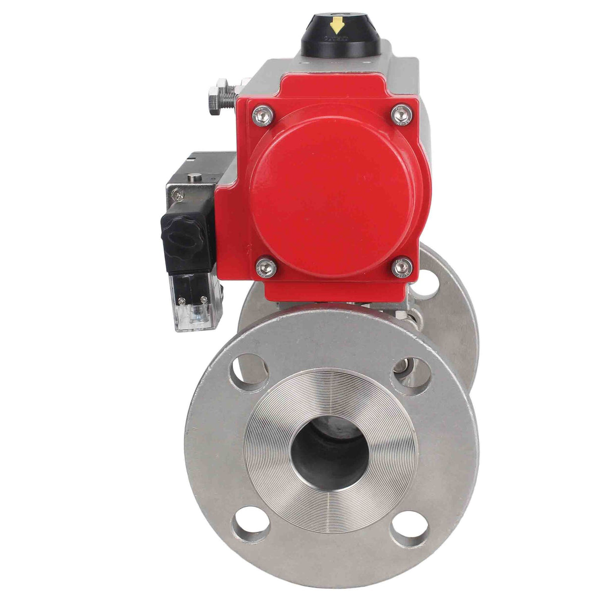 Kugelhahn aus Edelstahl Elephant ksfpt-316-180-sa-4m310-24v, Gehäusematerial - Edelstahl AISI 316, Kugelmaterial - Edelstahl AISI 316, Dichtung - PTFE, pneumatisch betätigt
