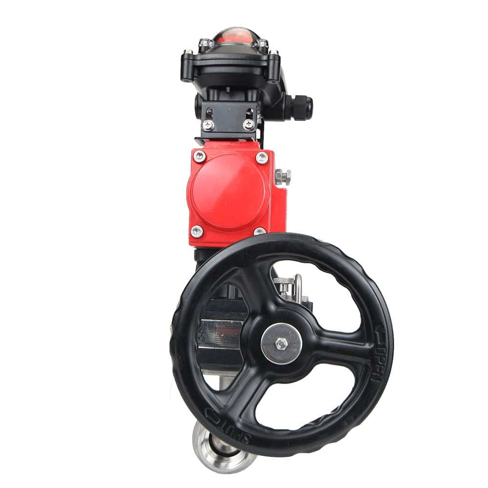 Edelstahl-Kugelhahn Elephant BVMP.316.230-ISO 914 PSI, mit Gewinde, voller Durchgang, Gehäusematerial - Edelstahl AISI 316, mit doppeltwirkendem pneumatischem Antrieb Elephant DA, Endschalterblock APL-410N EX, Handnotbetätigung HDM