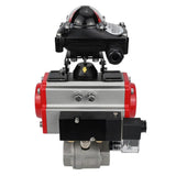 Edelstahl-Kugelhahn Elephant BVMP.316.230-ISO 914 PSI, mit Gewinde, voller Durchgang, Gehäusematerial - Edelstahl AISI 316, mit doppeltwirkendem pneumatischem Antrieb Elephant DA, pneumatischem Verteiler 4M310-08 24V, Endschalterblock APL-410N EX