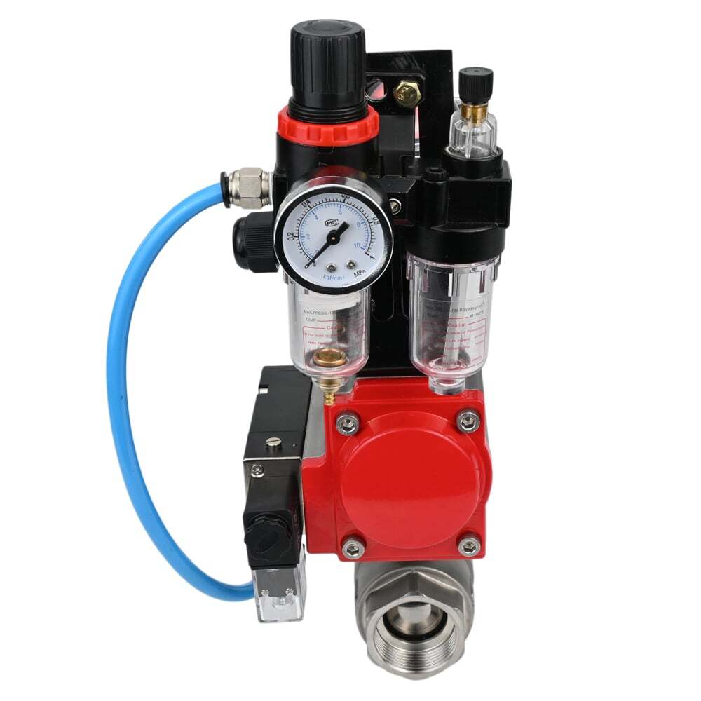 Edelstahl-Kugelhahn Elephant BVMP.316.230-ISO 914 PSI, mit Gewinde, voller Durchgang, Gehäusematerial - Edelstahl AISI 316, mit doppeltwirkendem pneumatischem Antrieb Elephant DA, pneumatischer Verteiler 4M310-08 220V, Endschalterblock APL-410N EX, Luft