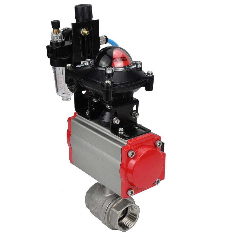 Kugelhahn aus Edelstahl Elephant kshmp316-elephant-da-4m310-110/220-apl210n-afc2000, Gehäusematerial - Edelstahl AISI 316, Kugelmaterial - Edelstahl AISI 316, Dichtung - PTFE, pneumatisch betätigt