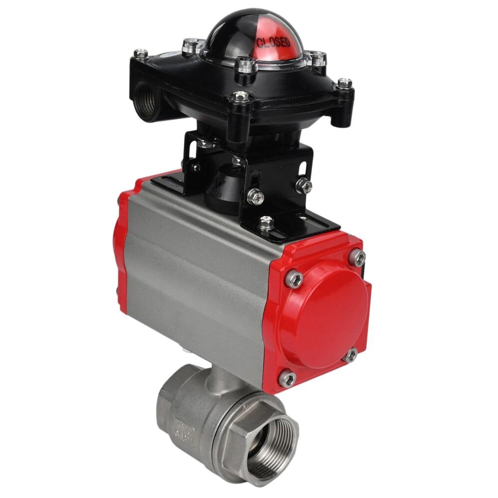 Edelstahl-Kugelhahn Elephant BVMP.316.230-ISO 914 PSI, mit Gewinde, voller Durchgang, Gehäusematerial - Edelstahl AISI 316, mit doppeltwirkendem pneumatischen Antrieb Elephant DA, pneumatischem Verteiler 4M310-08 220V und Endschalterblock APL-410N EX