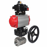 Edelstahl-Kugelhahn Elephant RP.SS316.200.MM.ISO 914 PSI mit Gewinde, Standardanschluss, Dreiweg, L-Typ, Gehäusematerial - Edelstahl AISI 316, pneumatischer Antrieb DA, Endschalterblock APL-410N EX, Handnotbetätigung HDM