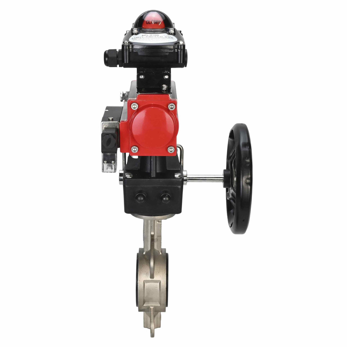 Wasserabsperrklappe Elephant 316l-316l-epdm-da-4M310-110/220-apl210n-gm, Gehäusematerial – Edelstahl AISI 316L, Scheibenmaterial – Edelstahl AISI 316L, Dichtung – EPDM, pneumatischer Antrieb betätigt