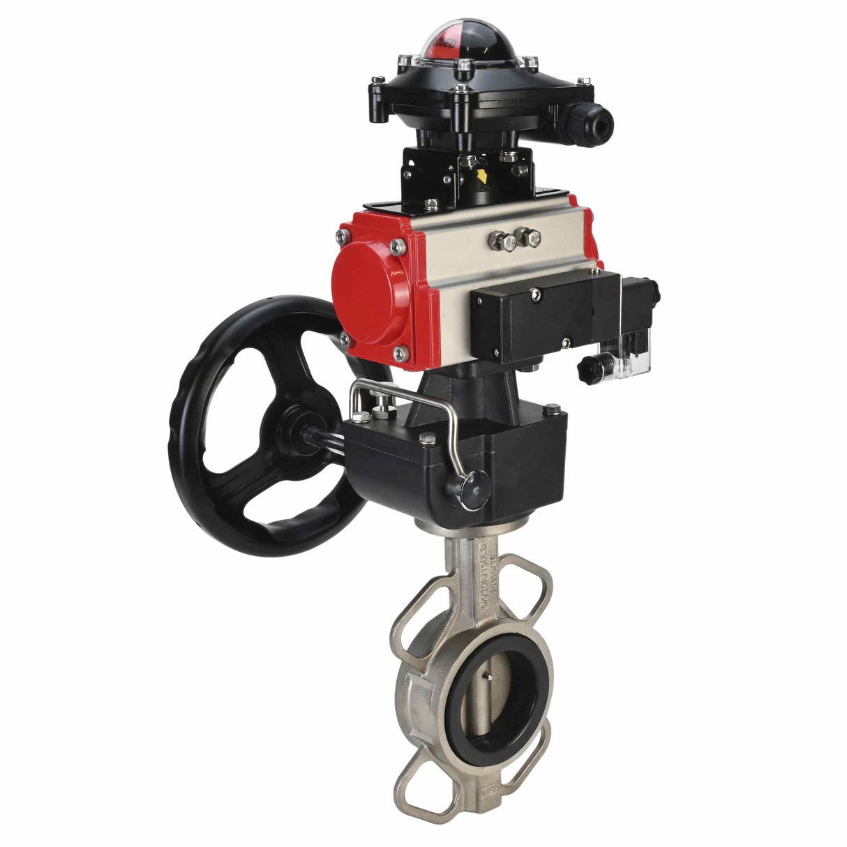 Wasserabsperrklappe Elephant 316l-316l-epdm-da-4M310-110/220-apl210n-gm, Gehäusematerial – Edelstahl AISI 316L, Scheibenmaterial – Edelstahl AISI 316L, Dichtung – EPDM, pneumatischer Antrieb betätigt