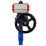 Wasser-Schmetterlingsventil Elephant WBV1631E-2W-Fb-H, Gehäusematerial - Gusseisen QT450, Scheibenmaterial - Edelstahl AISI 304, Dichtung - EPDM, mit pneumatischem Doppelwirkungsantrieb PA-DA, Handrad MON