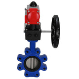 Wasser-Schmetterlingsventil Elephant WBV1631E-2W-Fb-H, Gehäusematerial - Gusseisen QT450, Scheibenmaterial - Edelstahl AISI 304, Dichtung - EPDM, mit pneumatischem Doppelwirkungsantrieb PA-DA, Handrad MON