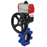 Wasser-Schmetterlingsventil Elephant WBV1631E-2W-Fb-H, Gehäusematerial - Gusseisen QT450, Scheibenmaterial - Edelstahl AISI 304, Dichtung - EPDM, mit pneumatischem Doppelwirkungsantrieb PA-DA, Handrad MON