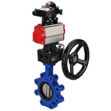 Wasser-Schmetterlingsventil Elephant WBV1631E-2W-Fb-H, Gehäusematerial - Gusseisen QT450, Scheibenmaterial - Edelstahl AISI 304, Dichtung - EPDM, mit pneumatischem Doppelwirkungsantrieb PA-DA, Handrad MON, LSU APL-210N