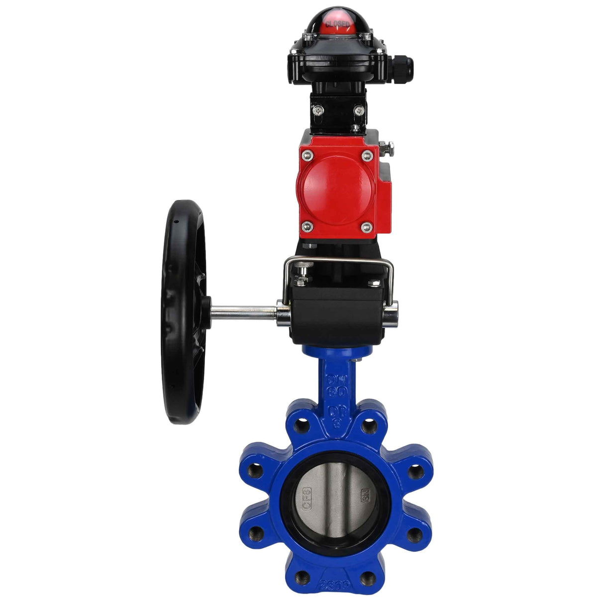 Wasser-Schmetterlingsventil Elephant WBV1631E-2W-Fb-H, Gehäusematerial - Gusseisen QT450, Scheibenmaterial - Edelstahl AISI 304, Dichtung - EPDM, mit pneumatischem Doppelwirkungsantrieb PA-DA, Handrad MON, LSU APL-210N
