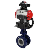 Wasser-Schmetterlingsventil Elephant WBV3EX-3432M-1W-F-ISO, Gehäusematerial - Kohlenstoffstahl, Scheibenmaterial - Edelstahl AISI 316, Dichtung - Metall, pneumatischer Antrieb PA-DA Doppelwirkung, 4M310-08 24V, LSU APL-210N, Handrad MON