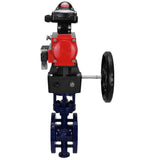 Wasser-Schmetterlingsventil Elephant WBV3EX-3432M-1W-F-ISO, Gehäusematerial - Kohlenstoffstahl, Scheibenmaterial - Edelstahl AISI 316, Dichtung - Metall, pneumatischer Antrieb PA-DA Doppelwirkung, 4M310-08 24V, LSU APL-210N, Handrad MON