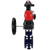 Wasser-Schmetterlingsventil Elephant WBV3EX-3432M-1W-F-ISO, Gehäusematerial - Kohlenstoffstahl, Scheibenmaterial - Edelstahl AISI 316, Dichtung - Metall, pneumatischer Antrieb PA-DA Doppelwirkung, 4M310-08 220V, LSU APL-210N, Handrad MON