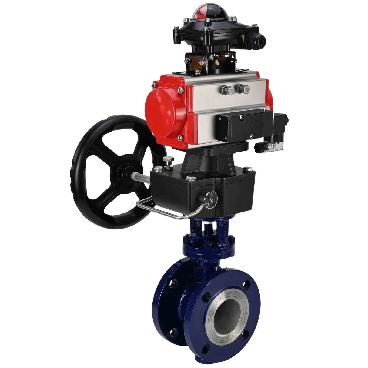 Wasser-Schmetterlingsventil Elephant WBV3EX-3432M-1W-F-ISO, Gehäusematerial - Kohlenstoffstahl, Scheibenmaterial - Edelstahl AISI 316, Dichtung - Metall, pneumatischer Antrieb PA-DA Doppelwirkung, 4M310-08 220V, LSU APL-210N, Handrad MON