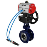 Wasser-Schmetterlingsventil Elephant WBV3EX-3432M-1W-F-ISO, Gehäusematerial - Kohlenstoffstahl, Scheibenmaterial - Edelstahl AISI 316, Dichtung - Metall, pneumatischer Antrieb PA-DA Doppelwirkung, 4V320-08 220V Handrad MON