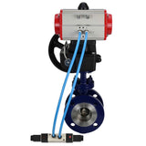 Wasser-Schmetterlingsventil Elephant WBV3EX-3432M-1W-F-ISO, Gehäusematerial - Kohlenstoffstahl, Scheibenmaterial - Edelstahl AISI 316, Dichtung - Metall, pneumatischer Antrieb PA-DA Doppelwirkung, 4V320-08 220V Handrad MON