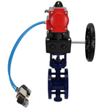 Wasser-Schmetterlingsventil Elephant WBV3EX-3432M-1W-F-ISO, Gehäusematerial - Kohlenstoffstahl, Scheibenmaterial - Edelstahl AISI 316, Dichtung - Metall, pneumatischer Antrieb PA-DA Doppelwirkung, 4V320-08 220V Handrad MON