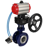 Wasser-Schmetterlingsventil Elephant WBV3EX-3432M-1W-F-ISO, Gehäusematerial - Kohlenstoffstahl, Scheibenmaterial - Edelstahl AISI 316, Dichtung - Metall, pneumatischer Antrieb PA-DA Doppelwirkung, 4V320-08 220V Handrad MON