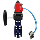 Wasser-Schmetterlingsventil Elephant WBV3EX-3432M-1W-F-ISO, Gehäusematerial - Kohlenstoffstahl, Scheibenmaterial - Edelstahl AISI 316, Dichtung - Metall, pneumatischer Antrieb PA-DA Doppelwirkung, 4V320-08 220V Handrad MON