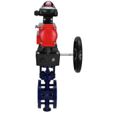 Wasser-Schmetterlingsventil Elephant WBV3EX-3432M-1W-F-ISO, Gehäusematerial - Kohlenstoffstahl, Scheibenmaterial - Edelstahl AISI 316, Dichtung - Metall, pneumatischer Antrieb PA-DA Doppelwirkung, LSU APL-210N, Handrad MON