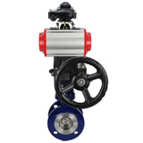 Wasser-Schmetterlingsventil Elephant WBV3EX-3432M-1W-F-ISO, Gehäusematerial - Kohlenstoffstahl, Scheibenmaterial - Edelstahl AISI 316, Dichtung - Metall, pneumatischer Antrieb PA-DA Doppelwirkung, LSU APL-210N, Handrad MON