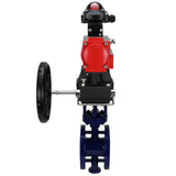 Wasser-Schmetterlingsventil Elephant WBV3EX-3432M-1W-F-ISO, Gehäusematerial - Kohlenstoffstahl, Scheibenmaterial - Edelstahl AISI 316, Dichtung - Metall, pneumatischer Antrieb PA-DA Doppelwirkung, LSU APL-210N, Handrad MON