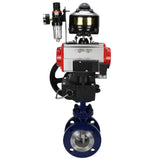 Wasser-Schmetterlingsventil Elephant WBV3EX-3431M-1W-F-ISO, Gehäusematerial - Kohlenstoffstahl, Scheibenmaterial - Edelstahl AISI 304, Dichtung - Metall, pneumatischer Antrieb PA-DA Doppelwirkung, 4M310-08 24V, LSU APL-510N EX, Handrad MON, ATU AFC2000