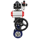Wasser-Schmetterlingsventil Elephant WBV3EX-3432M-1W-F-ISO, Gehäusematerial - Kohlenstoffstahl, Scheibenmaterial - Edelstahl AISI 316, Dichtung - Metall, pneumatischer Antrieb PA-DA Doppelwirkung, 4M310-08 24V, LSU APL-510N EX, Handrad MON, ATU AFC2000