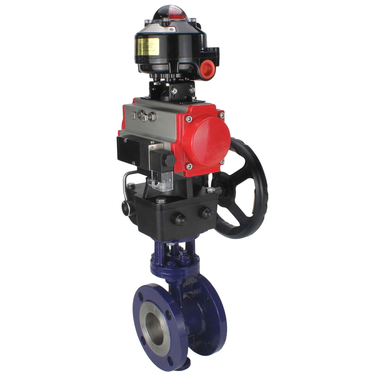 Wasser-Schmetterlingsventil Elephant WBV3EX-3432M-1W-F-ISO, Gehäusematerial - Kohlenstoffstahl, Scheibenmaterial - Edelstahl AISI 316, Dichtung - Metall, pneumatischer Antrieb PA-DA Doppelwirkung, 4M310-08 24V, LSU APL-510N EX, Handrad MON